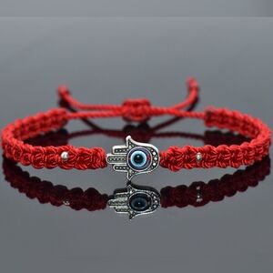 Hamsa hand braided bracelet with beads, evil eye protection wristband - new